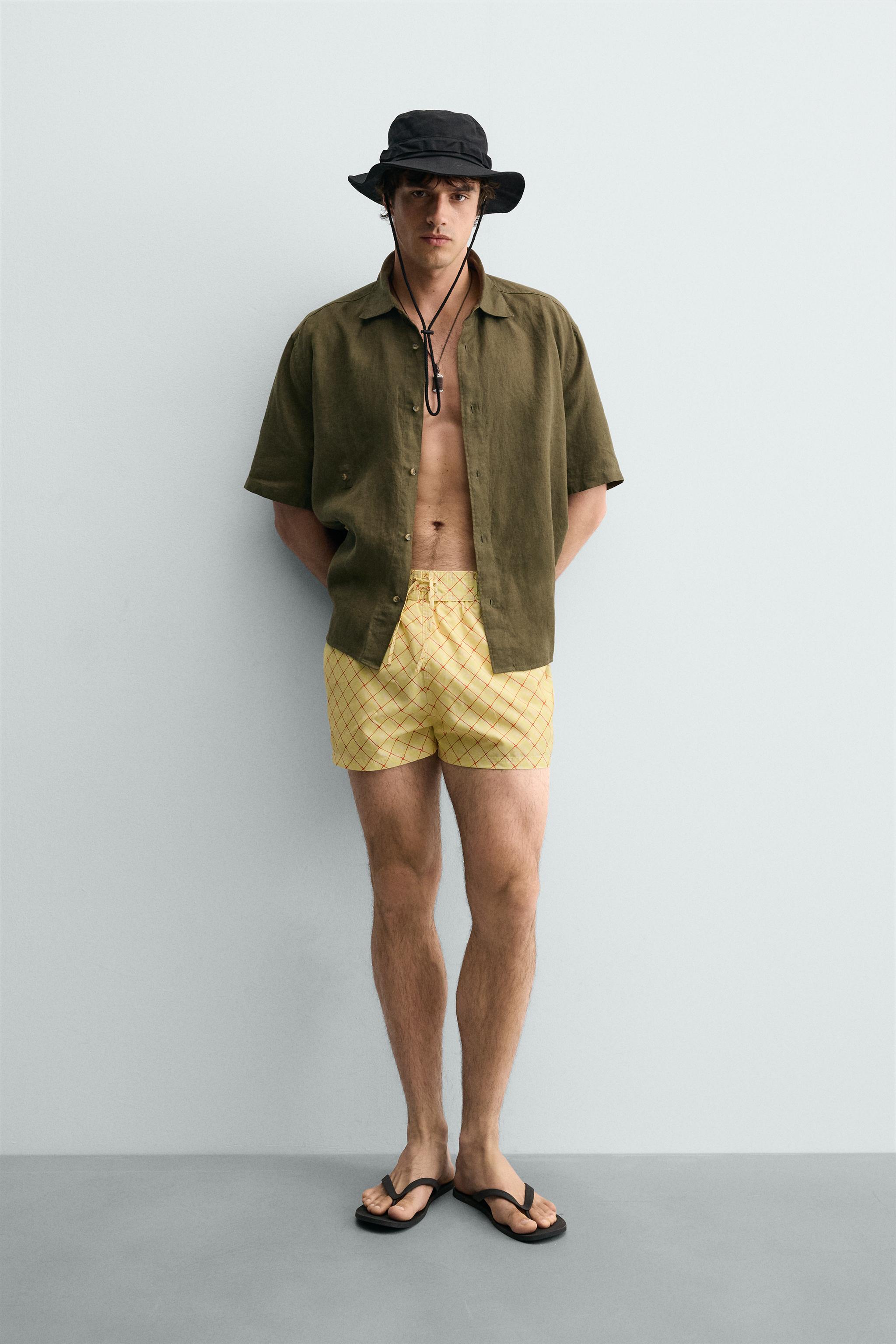 MAILLOT DE BAIN MI-LONG À IMPRIMÉ GÉOMÉTRIQUE DÉLAVÉ